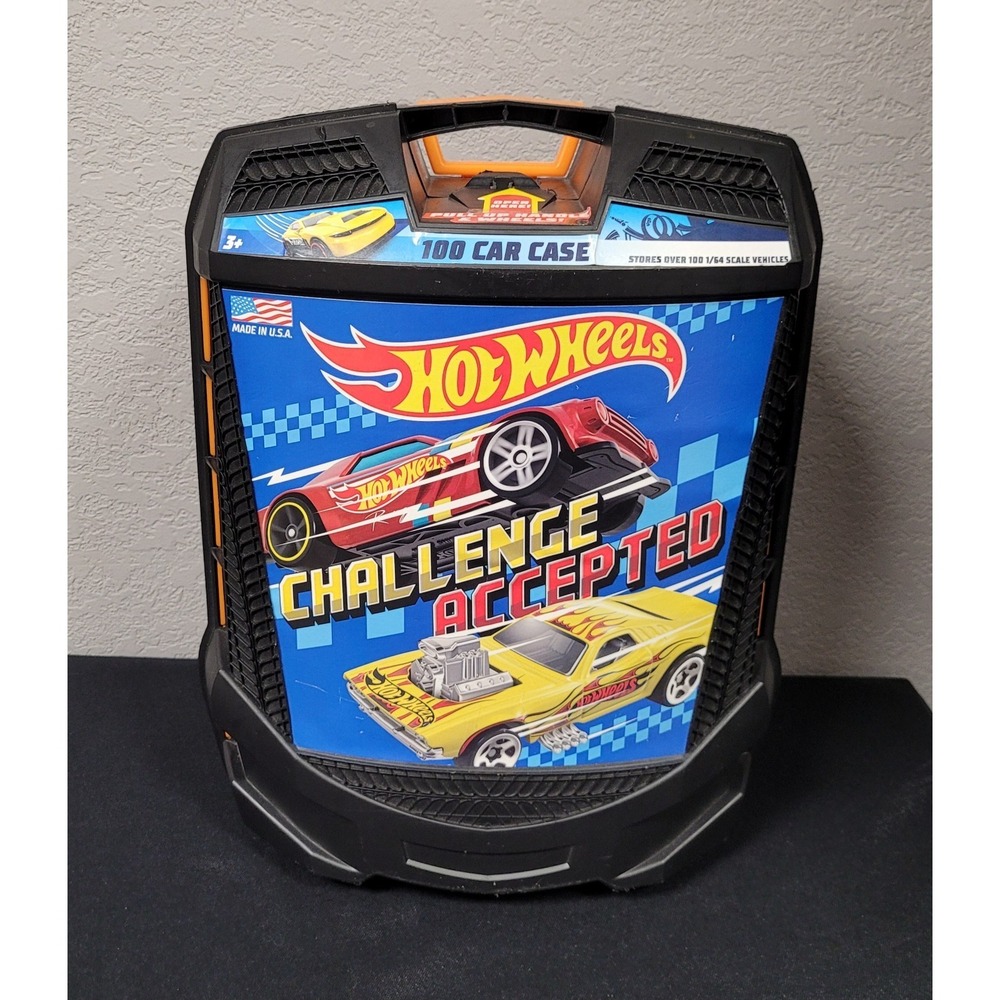 Hot Wheels Rollin' 100 Car Case "Challenge Accepted" with Handle and Wheels